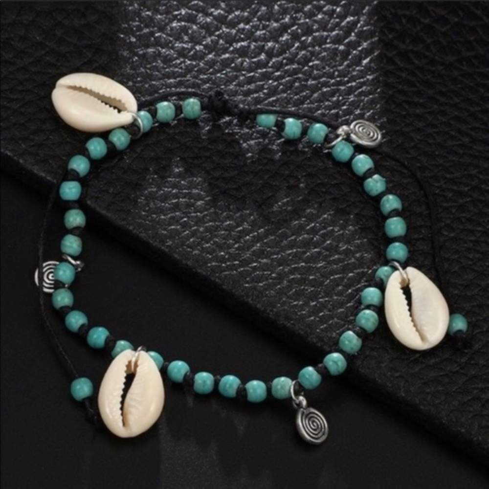 New Blue/Silver Seashell Cowrie Bead Anklet